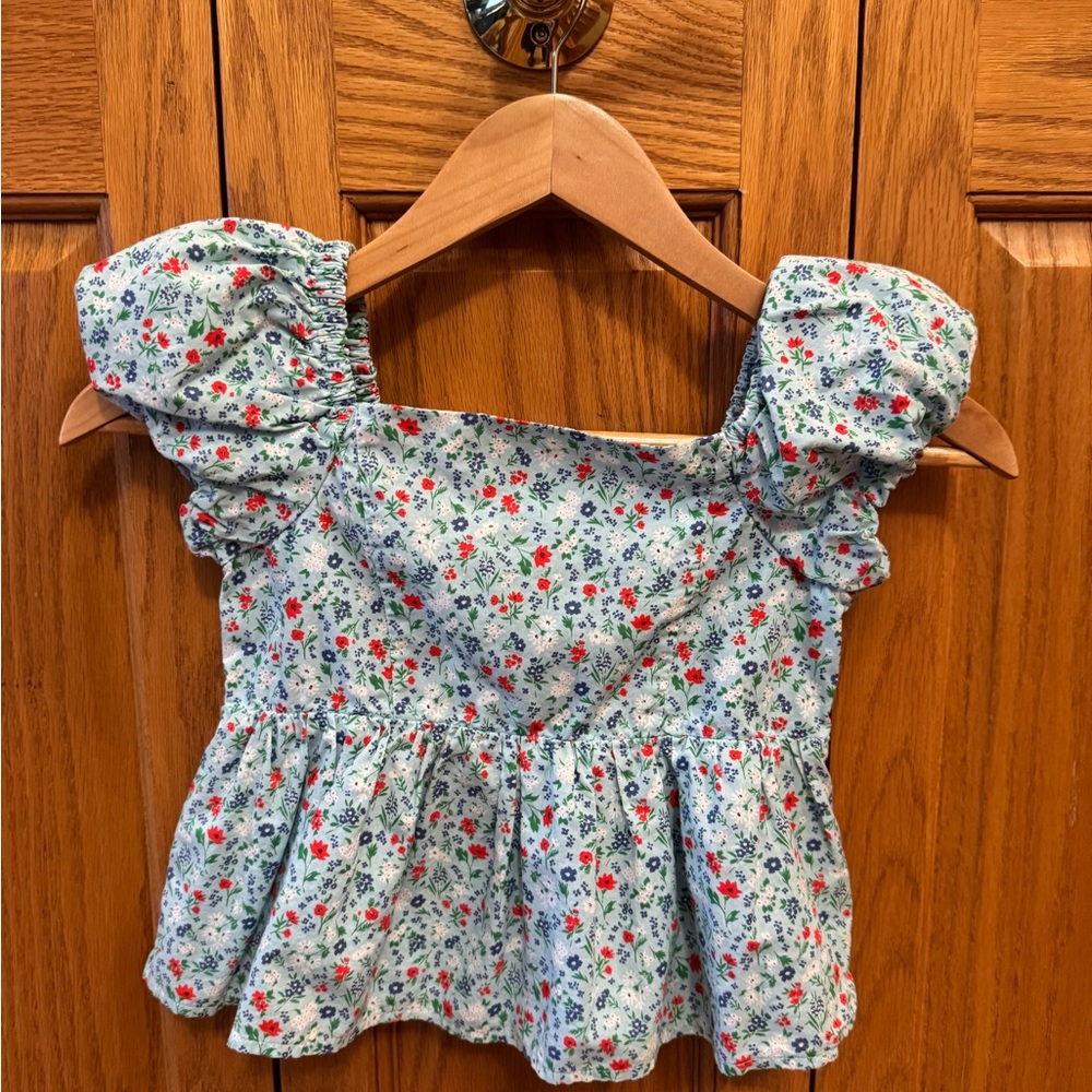Janie and Jack Blue Floral Puff Sleeve Top